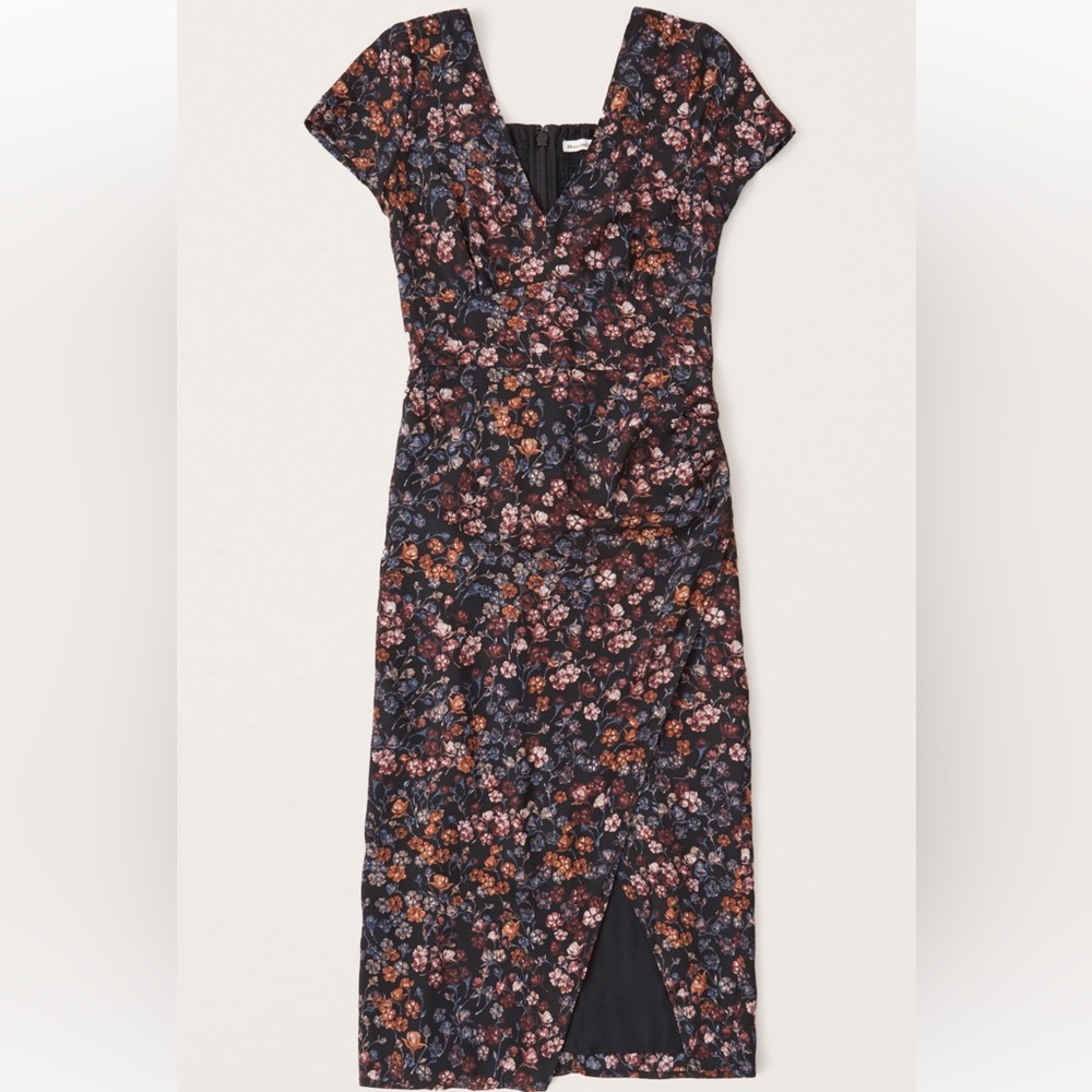 Abercrombie & Fitch Black Floral Midi Dress with Rust & Pink Blossoms